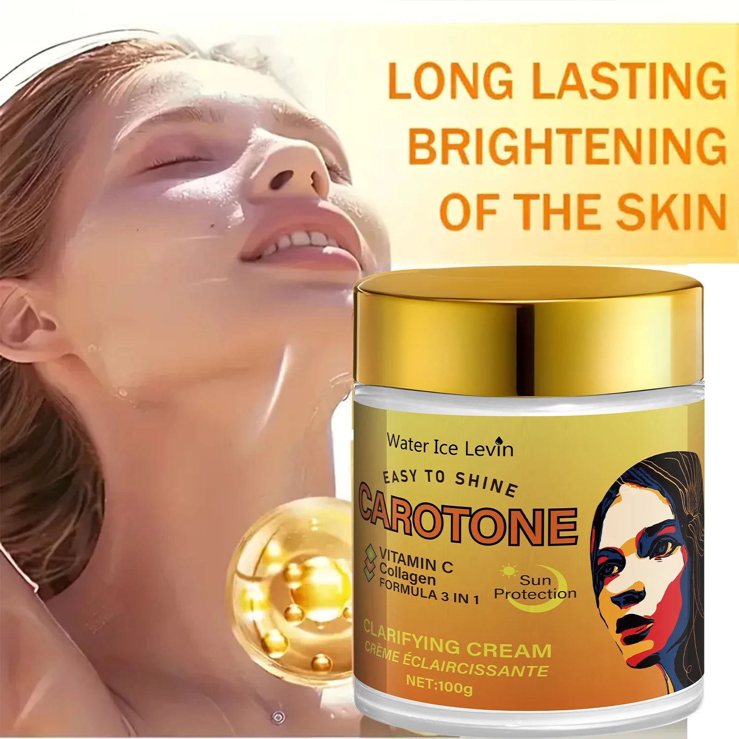 Face Cream, Rich in Beta-Carotene, Brightening and Antioxidant, Deeply Moisturizing and Hydrating with Collagen, Lightweight and Non-Greasy Texture, Suitable for Sensitive Skin