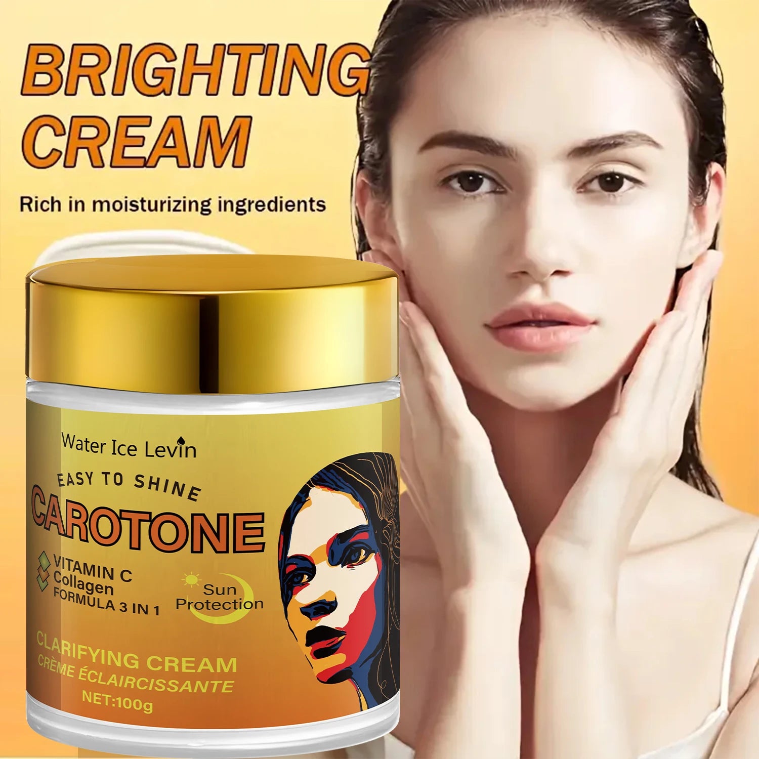 Face Cream, Rich in Beta-Carotene, Brightening and Antioxidant, Deeply Moisturizing and Hydrating with Collagen, Lightweight and Non-Greasy Texture, Suitable for Sensitive Skin