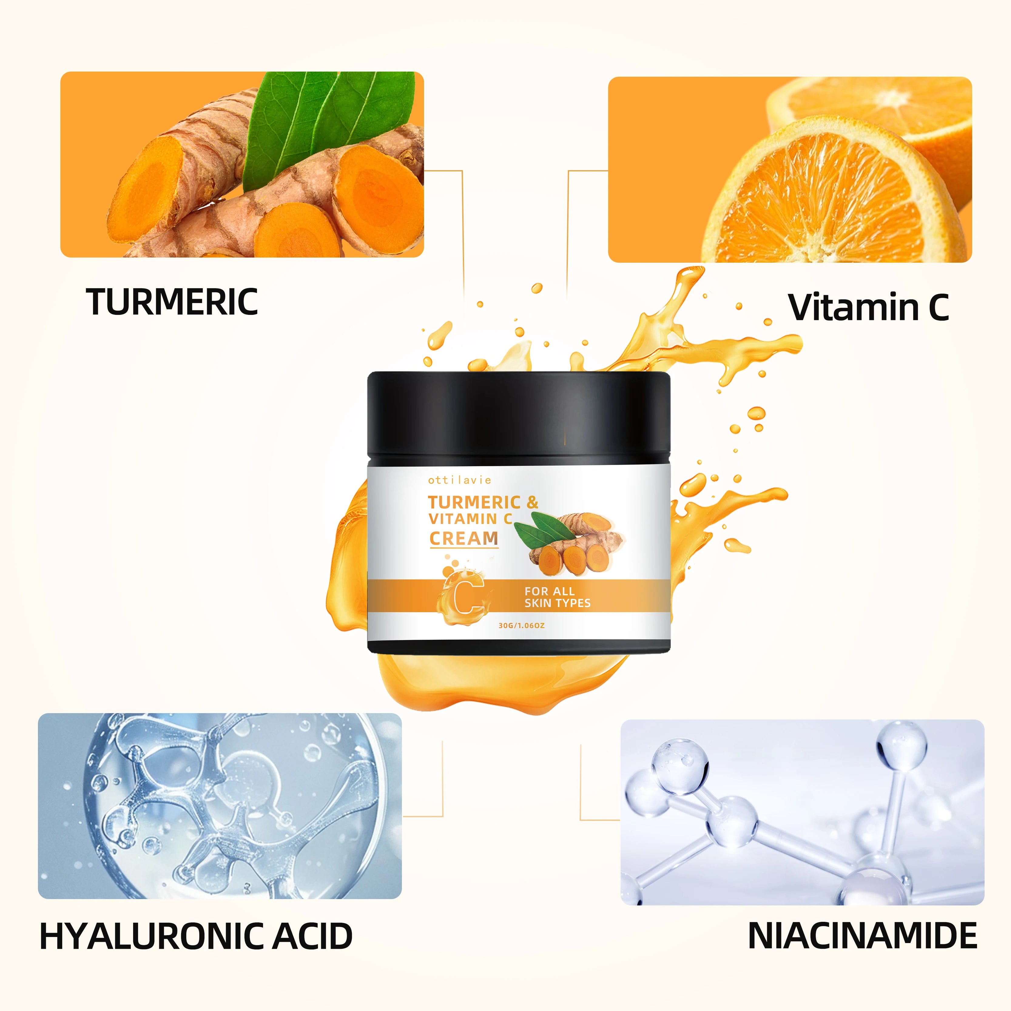 Turmeric & Vitamin C Cream -Lightweight Nourishment for Face& Neck, Fast-Absorbing HydrationAll Skin Types