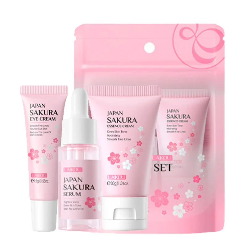 3pcs/set LAIKOU Vitamin C 24K Golden Sakura Skin Care Sets Face Cream Serum Eye Cream Moisturizing Anti Wrinkles Face Care Kit