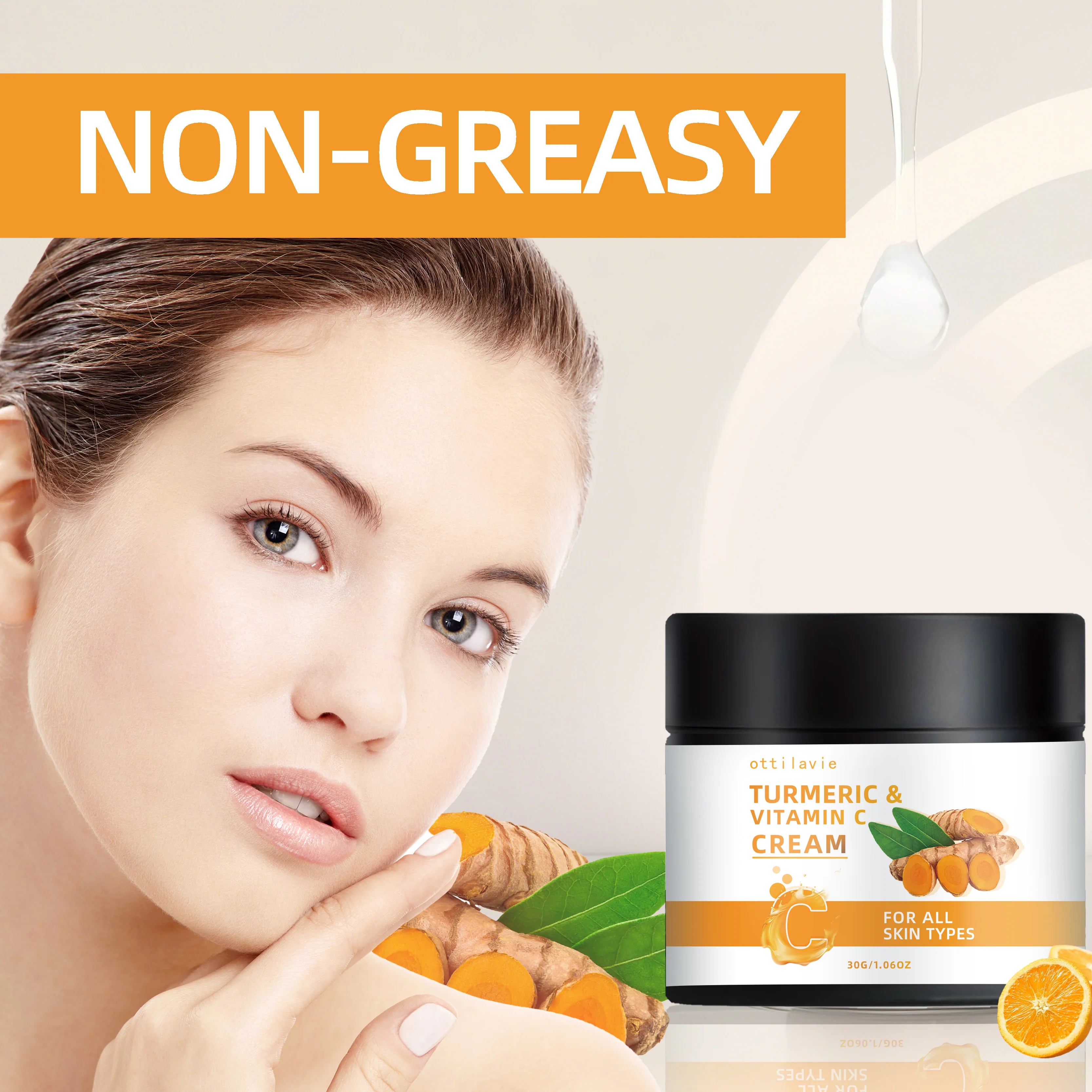 Turmeric &amp; Vitamin C Cream -Lightweight Nourishment for Face&amp; Neck, Fast-Absorbing HydrationAll Skin Types