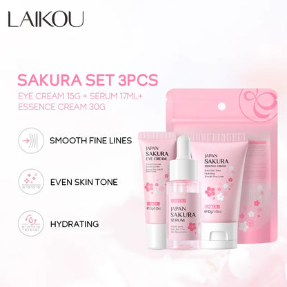 3pcs/set LAIKOU Vitamin C 24K Golden Sakura Skin Care Sets Face Cream Serum Eye Cream Moisturizing Anti Wrinkles Face Care Kit