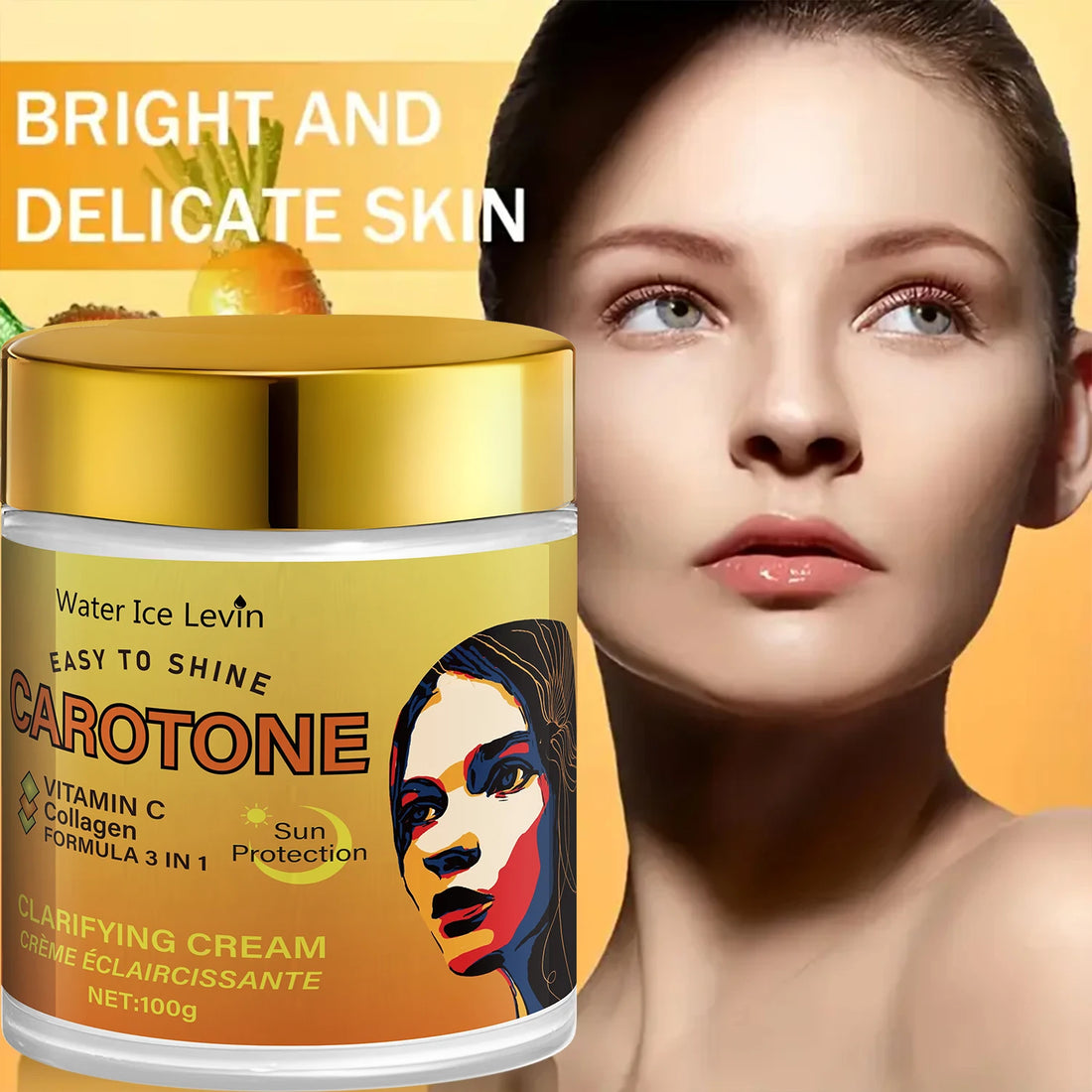 Face Cream, Rich in Beta-Carotene, Brightening and Antioxidant, Deeply Moisturizing and Hydrating with Collagen, Lightweight and Non-Greasy Texture, Suitable for Sensitive Skin