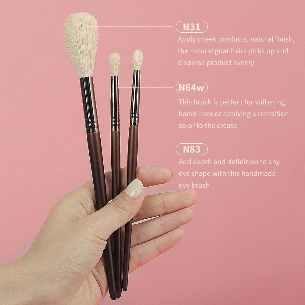 BETHY BEAUTY Smudge Makeup brushes 3PCS Natural Goat Hair Eyeshadow Detail and Highlight Blending Beauty Cosmetic Brushes - TouchGuard