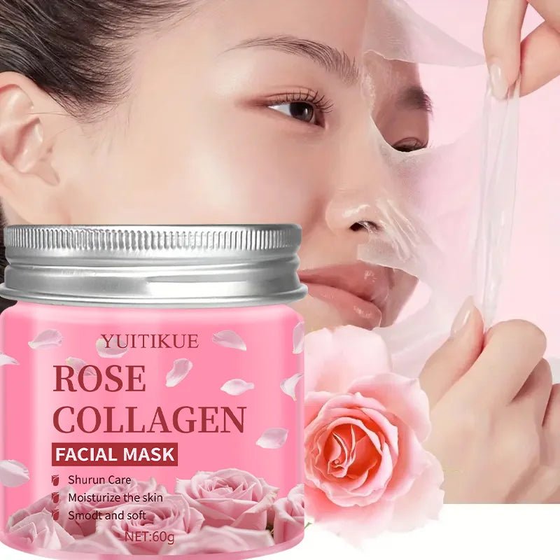 YUITIKUE Rose Collagen Facial Mask 60g - Night Care, Moisturize &amp; Smooth Skin, Shurun Care Formula for Soft Skin - TouchGuard