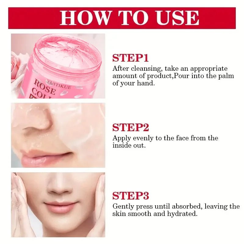 YUITIKUE Rose Collagen Facial Mask 60g - Night Care, Moisturize &amp; Smooth Skin, Shurun Care Formula for Soft Skin - TouchGuard
