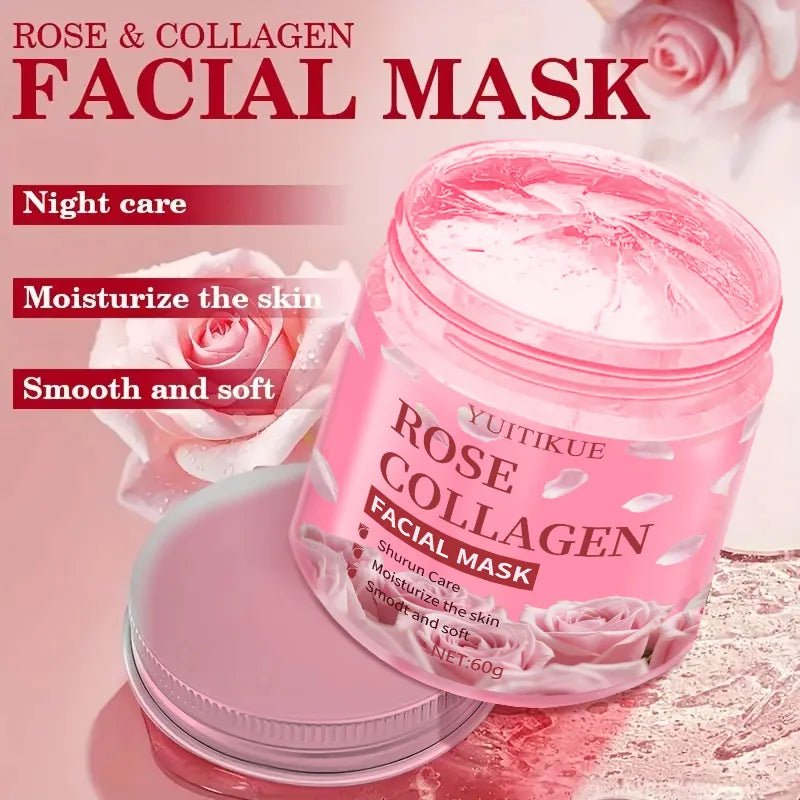 YUITIKUE Rose Collagen Facial Mask 60g - Night Care, Moisturize &amp; Smooth Skin, Shurun Care Formula for Soft Skin - TouchGuard